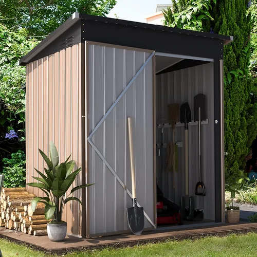 Miniatura 21 de AECOJOY Cobertizo de almacenamiento al aire libre de 5 x 3 pies, pequeño cobertizo de metal con puerta con cerradura, almacenamiento de utilidad