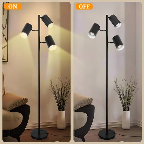 Miniatura 3 de Ldeco lámpara de pie de árbol con 3 luces de 9W, bombillas LED E26, lámpara de pie alta y negra con 3 luces ajustables y giratorias, lámpara de pie