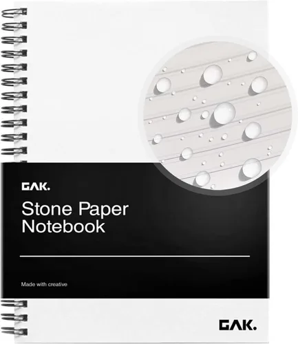 GAK. Cuaderno de papel de piedra impermeable en espiral (tamaño M) – 5.8 x 8.3 pulgadas, 50 hojas, cuaderno de papel de piedra, cuaderno de notas