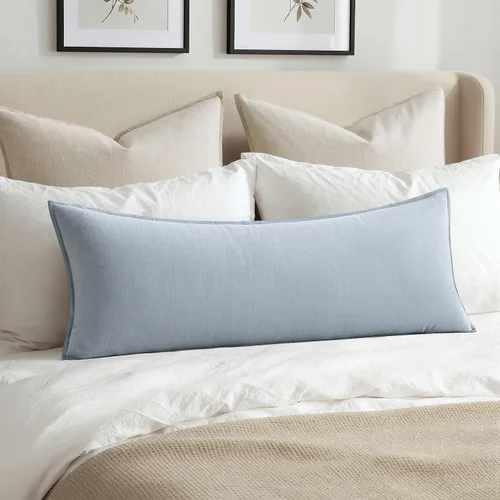 Miniatura 10 de MIULEE Fundas de almohada decorativas de lino de 12 x 20 pulgadas, almohadas neutras bohemias de cenizas azules para cama, paquete de 1 funda