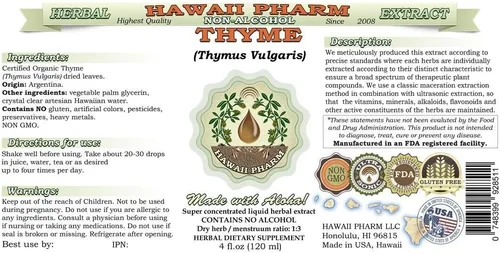 Miniatura 2 de Hawaii Pharm Extracto líquido sin alcohol de tomillo, grado profesional, tomillo hecho a mano en lotes pequeños (Thymus Vulgaris), suplemento