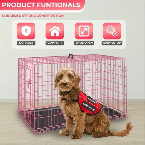 Miniatura 2 de FDW Jaula para perros con doble puerta, jaula plegable de alambre de metal de 36 pulgadas con bandeja extraíble y panel divisor, jaula para mascotas