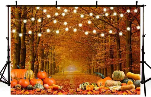 Miniatura 4 de SENDY Fondo de fotografía de hojas de bosque de arce de otoño de 7 x 5 pies, paisaje de calabaza, otoño, decoración de fiesta de Acción de Gracias