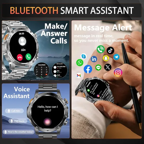 Miniatura 6 de KPEP Military Smart Watches for Men with 2 Straps, 1000mAh Battery/LED Flashlight/IP67 Waterproof Smartwatch, Stress/Blood Oxygen/Heart Rate/Sleep