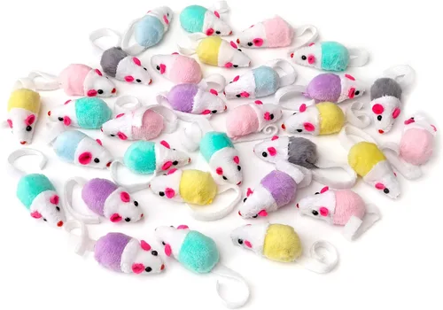 Miniatura 4 de CHIWAVA Paquete de 36 ratones interactivos pequeños de 1.8 pulgadas con sonajero de hierba gatera para gatos
