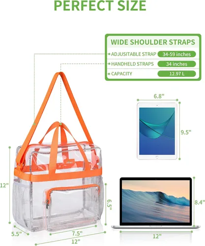 Miniatura 8 de MAY TREE Bolsa transparente para eventos en estadios de 12 x 6 x 12 pulgadas, bolsa de almuerzo transparente con correas reforzadas para trabajo