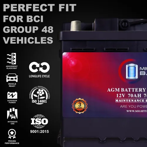 Miniatura 5 de Batería Mighty Max Battery MM-H6 de Arranque y Parada para Automóvil BCI Grupo Tamaño 48 12V 70 AH, 120RC, 760 CCA Batería Recargable AGM