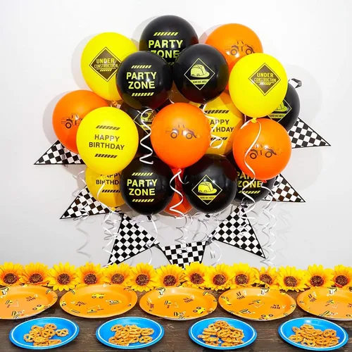 Miniatura 2 de Blue Panda Globos de látex de construcción para decoración y suministros de fiesta de cumpleaños, 12 pulgadas, paquete de 50, negro, amarillo