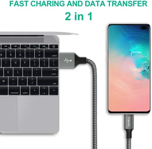 Miniatura 4 de Cable USB C largo [12 pies, paquete de 2], etguuds cable de cargador de carga rápida USB A a tipo C trenzado para Samsung Galaxy S22 S21 S20 Ultra
