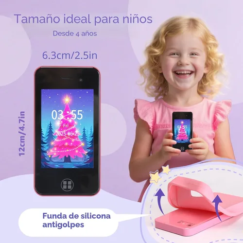 Miniatura 7 de Teléfono inteligente para niños, regalos de cumpleaños de Navidad para niños y niñas, juguetes de teléfono celular con doble cámara reproductor