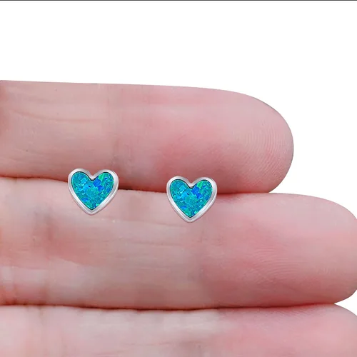 Miniatura 6 de Aretes de corazón de ópalo creado en plata de ley 925 maciza (0.315 in)