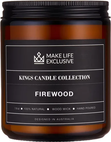 Velas perfumadas para hombres | Aroma a leña y fogata | Mecha de madera, larga duración, aromas masculinos | Vela en tarro de soja natural para el