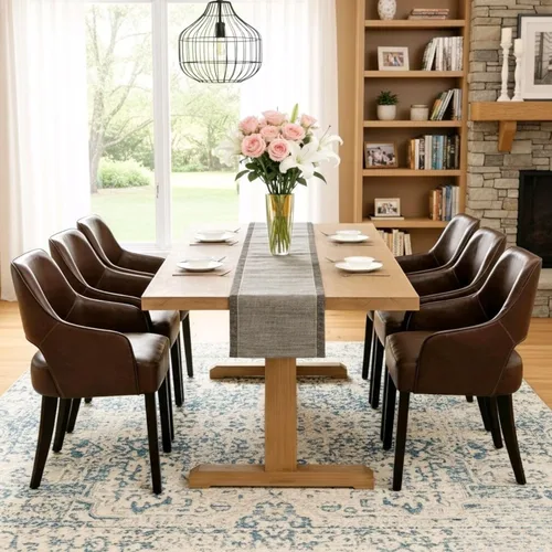 Miniatura 14 de Juego de 2 sillas de comedor tapizadas de piel sintética de estilo granja para cocina con brazos, sillas laterales con acento de madera para sala