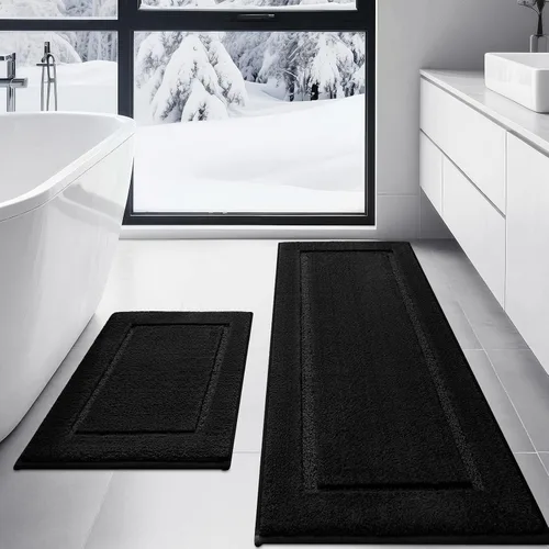 Miniatura 20 de Juego de alfombras de baño de 3 piezas de color blanco hueso, ultra suave, gruesa, esponjosa, microfibra absorbente, parte trasera antideslizante
