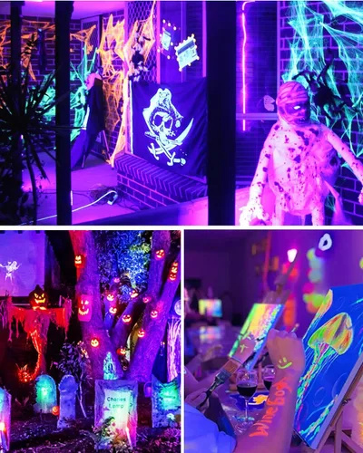 Miniatura 6 de Onforu Paquete de 4 luces LED negras de 42 W, barras de luz negra con enchufe e interruptor, suministros de fiesta que brillan en la oscuridad