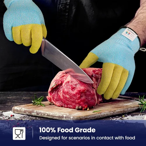 Miniatura 6 de Guantes Schwer SlicePro patentados resistentes al corte AR1345 con refuerzo ANSI A9 de 4 dedos, guantes de corte de grado alimenticio y pantalla