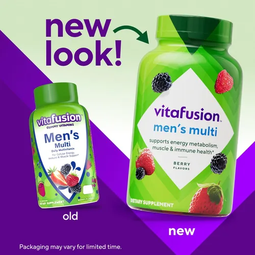 Miniatura 3 de Vitafusion Suplemento vitamínico en gomitas para adultos para hombres, sabor a bayas, A, C, D, E, B6, B12, diario, 120 unidades, suministro para 60