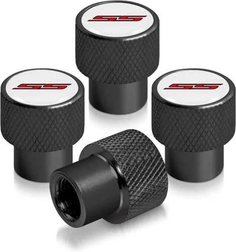 iPick Image para Chevrolet Camaro SS Logo en blanco sobre tapas de vástago de válvula de neumático de aluminio negro