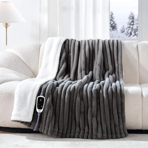 Miniatura 15 de Sealy - Manta eléctrica con calefacción tamaño 50"*60 pulgadas, súper acogedora de pelo sintético a Sherpa reversible con 6 niveles de calefacción