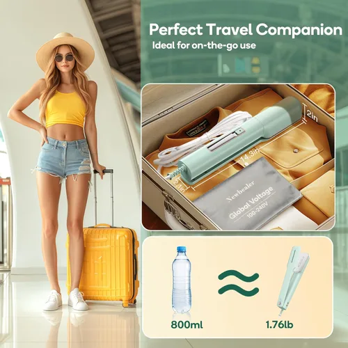 Miniatura 3 de Newbealer Plancha de vapor de viaje con abrazadera 3 en 1 con voltaje global, vaporizador de ropa de 100-240 V, planchado en seco y 2 niveles