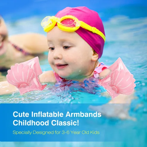 Miniatura 2 de MoKo Bandas de natación para niños, niños pequeños comienzan a nadar flotadores inflables para piscina, lindas alas de natación de dibujos animados