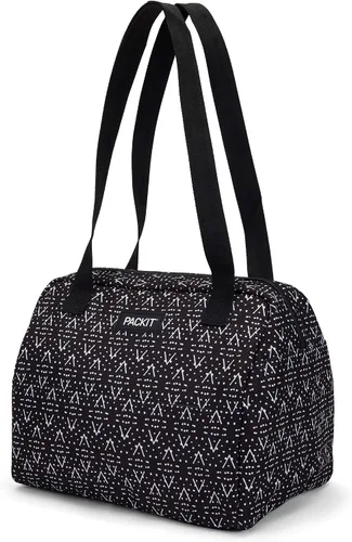 Miniatura 10 de PackIt® Lonchera Hampton congelable, color negro, fabricada con tecnología ECOFREEZE®, plegable, reutilizable, cierre de cremallera con bolsillo