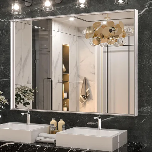 Miniatura 22 de Keonjinn - Espejo rectangular con marco negro para baño de 40 x 30 pulgadas, espejo de pared para sobre el lavabo, espejos de tocador de metal