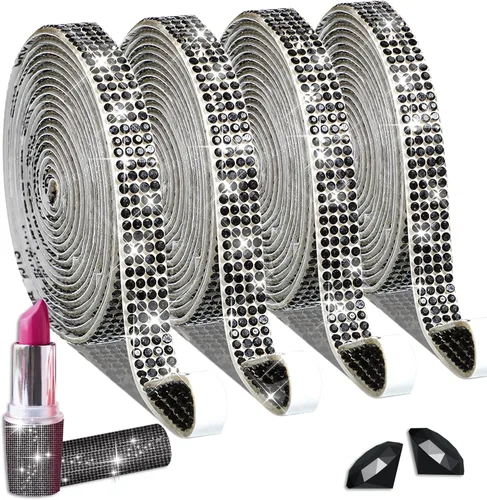 Miniatura 10 de 4 rollos de cinta autoadhesiva con diamantes de imitación y cristal Bling con tiras adhesivas de 2 mm para manualidades, bodas, cumpleaños, fiestas