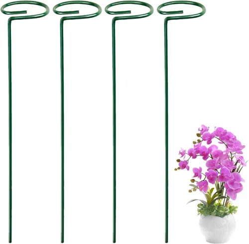 4 estacas para plantas de jardín para flores, soporte de metal para plantas de jardín de un solo tallo, soporte de flores de jardín para plantas de