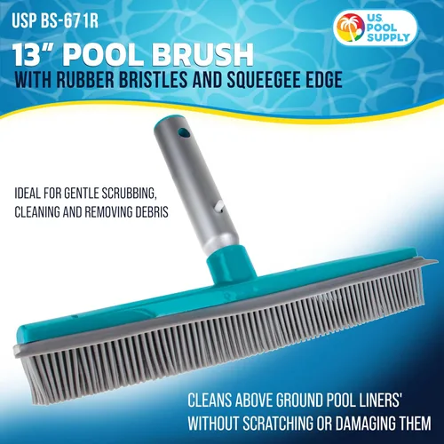 Miniatura 2 de U.S. Pool Supply Cepillo de piscina de 13 pulgadas con cerdas de goma y borde de escobilla – Seguro para revestimientos de vinilo, ideal