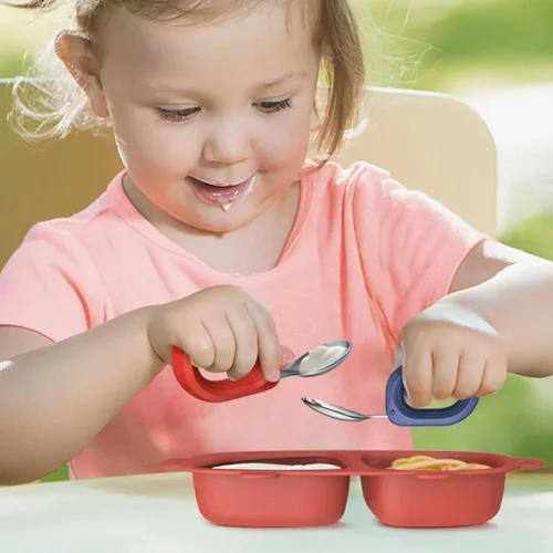 Miniatura 5 de Juego de cubiertos de tenedor y cuchara para niños, sin BPA, duraderos, seguros para niños pequeños, cubiertos para bebés para autoalimentarse más
