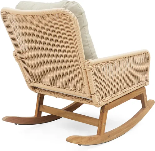 Miniatura 8 de Christopher Knight Home Nadine - Mecedora para patio, mecedora de mimbre, mecedora de patas de madera, silla de mimbre de ratán de polietileno, Beige