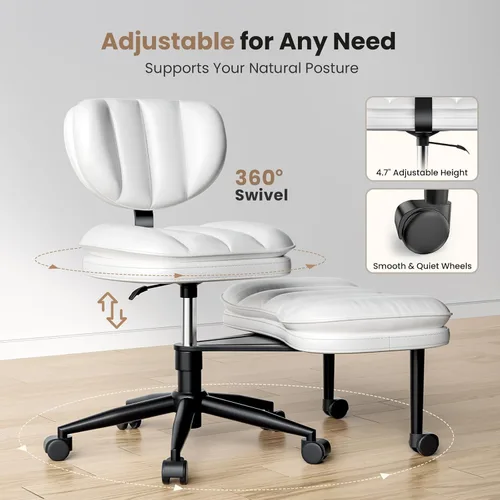 Miniatura 7 de HOMRELEXA Silla de oficina con patas cruzadas, silla de escritorio ergonómica cruzada en nube, silla de meditación con ruedas, asiento ajustable