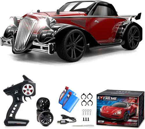 Coches de deriva a control remoto, 1/16 rojo a la deriva RC Car 4WD 2.4GHz Auto de control remoto de alta velocidad deportivo de carreras con luces,