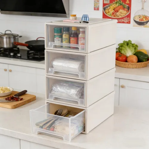 Miniatura 7 de Xyskin Paquete de 4 cajones apilables compactos de plástico de 12 cuartos de galón, caja apilable de almacenamiento de escritorio