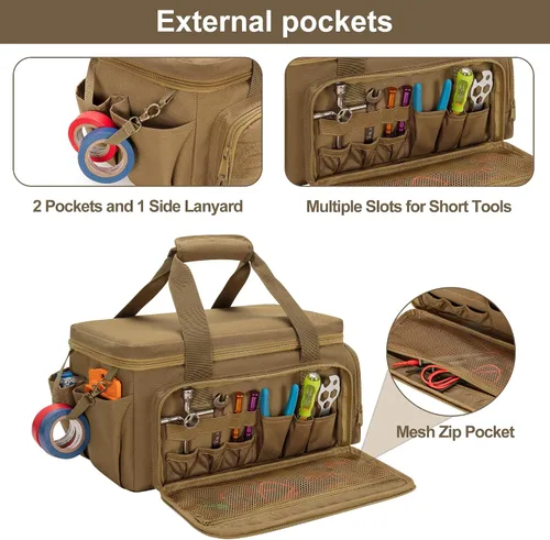 Miniatura 3 de Rexmica Bolsa de herramientas portátil de 14 pulgadas con fondo antifricción, organizador de almacenamiento de herramientas manuales para hombres