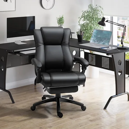 Miniatura 2 de Executive High Back Office Chair Executive Computer Desk Chair with PU Leather, Adjustable Height and Retractable Footrest, Black