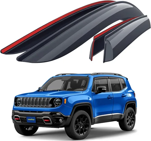 Goodyear - Deflectores de ventana lateral irrompibles para Jeep Renegade 2015-2023, protectores de lluvia con cinta adhesiva, viseras de ventana