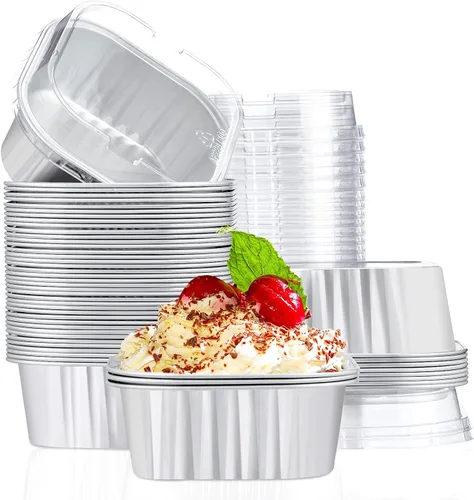 Miniatura 19 de EUSOAR - Moldes para pastel con tapas, 50 unidades de 300 ml/10 oz, moldes cuadrados desechables para cupcakes, recipientes de papel de aluminio