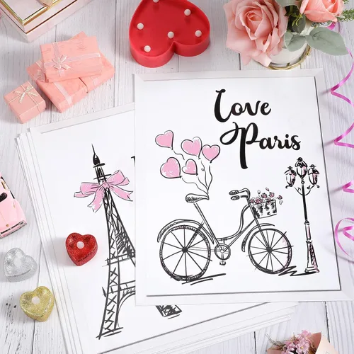 Miniatura 4 de Pajean 9 piezas de decoración de París para dormitorio, baño, arte de pared rosa de París, Torre Eiffel, impresiones artísticas románticas