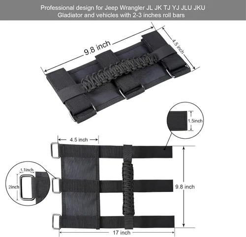 Miniatura 2 de Asas de agarre de barra antivuelco, agarres de mano, accesorios de paracord, agarre manual para Jeep Wrangler JL JK TJ YJ Gladiator Sahara Rubicon