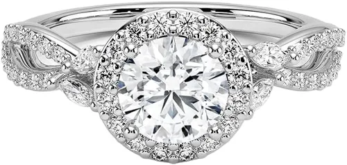 IGI Anillo de compromiso de diamantes creados en laboratorio de excelente talla, color blanco, de 1.18 quilates, con marquesa de acento y diamantes