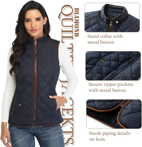 Miniatura 2 de Dilgul Chaleco acolchado para mujer, cuello alto, con cremallera, acolchado ligero y moderno