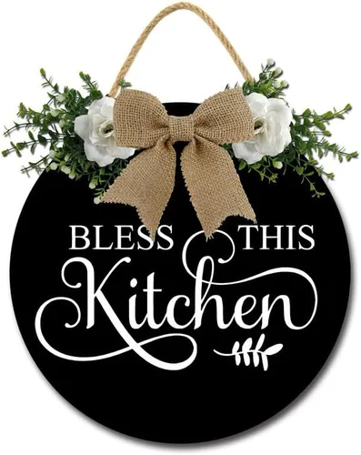 Decoración de pared de cocina Bless This Kitchen Decoración de pared rústica de madera divertida para puerta de cocina para decoración de pared del