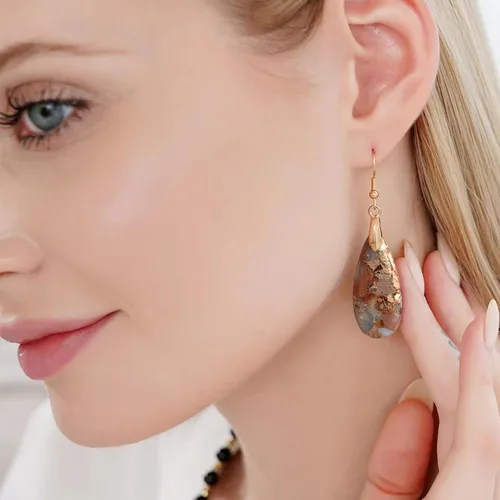 Miniatura 3 de Aretes colgantes de piedra para mujer, diseño de lágrima de jaspe imperial