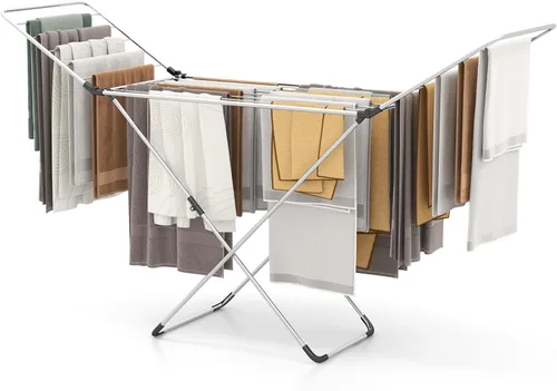 Tangkula Escurridor de ropa plegable, estante de secado de ropa de aluminio ligero con alas ajustables, 20 rieles de secado, colgador de lavandería