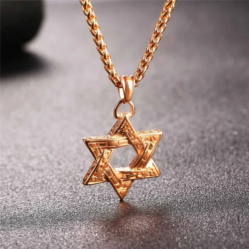 Miniatura 141 de U7 - Collar con Estrella de David para hombres y mujeres, dije hexagonal de acero inoxidable con cruz/piedra de rubí/collares clásicos judíos