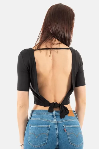 Miniatura 4 de GUESS Camiseta de manga corta con cuello redondo y lazo en la espalda para mujer