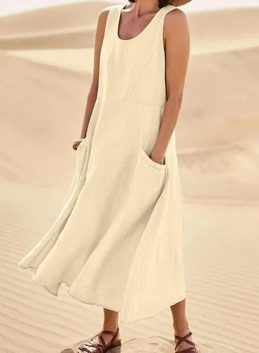 Miniatura 3 de Acelitt Vestido largo sin mangas con cuello redondo para mujer, holgado, con bolsillos, tallas S-XXL