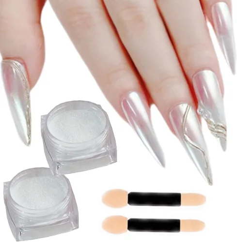 Miniatura 10 de 2 polvos de cromo Aurora para uñas blanco iridiscente, polvo de uñas cromado de sirena, polvo de perlas de uñas camaleón, cromo camaleón, pigmento 2
